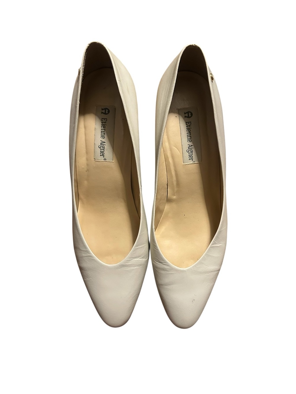 Etienne Aigner Cream Leather Pointed-Toe Flats